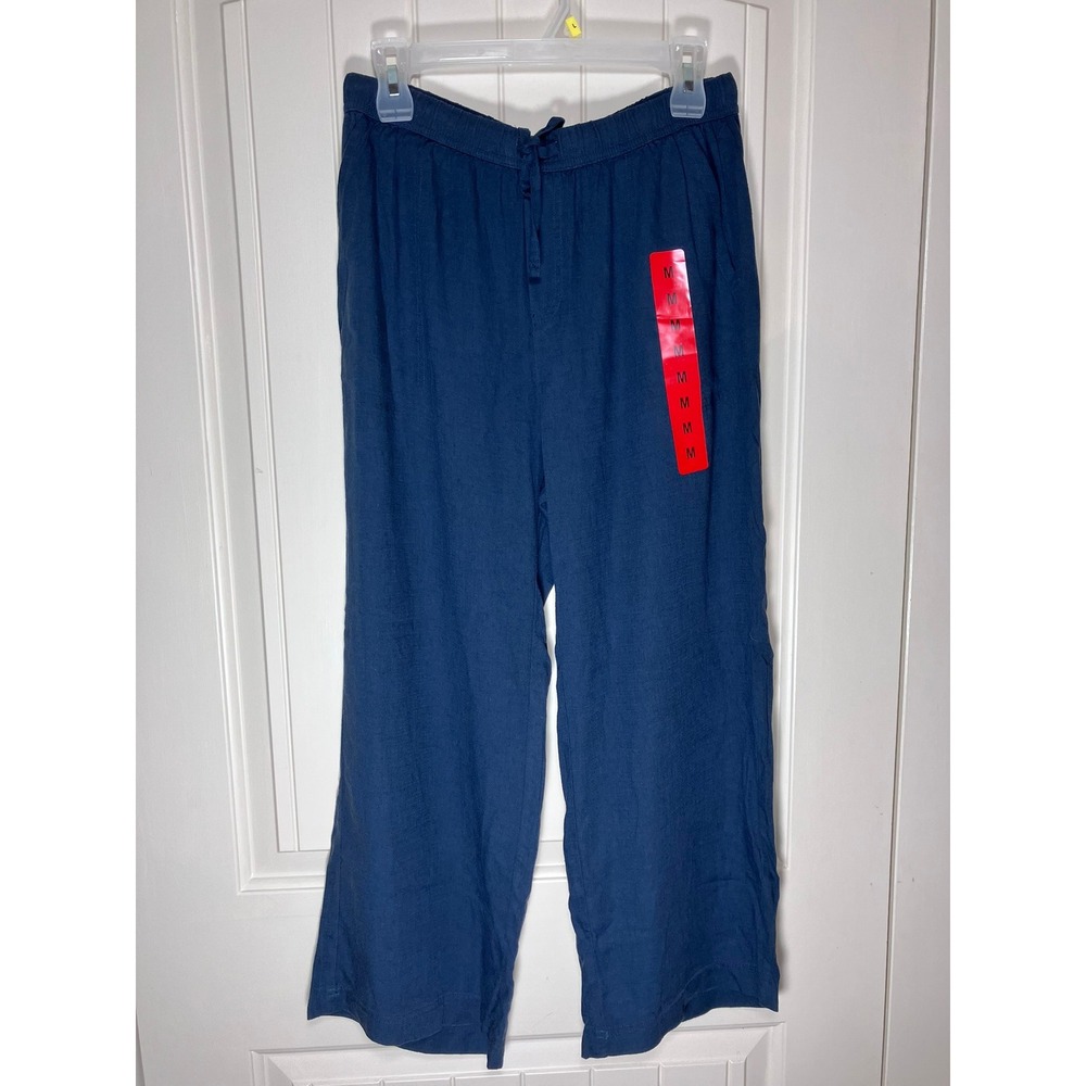 Splendid Linen Blend Wide Leg Pants Women's M Navy Blue Drawstring Waist NWT - Picture 12 of 13